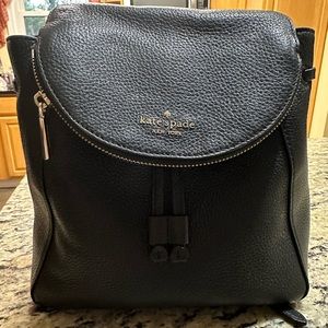 Gently used Leila Medium Flap Leather Backpack Black Bag Purse Kate Spade